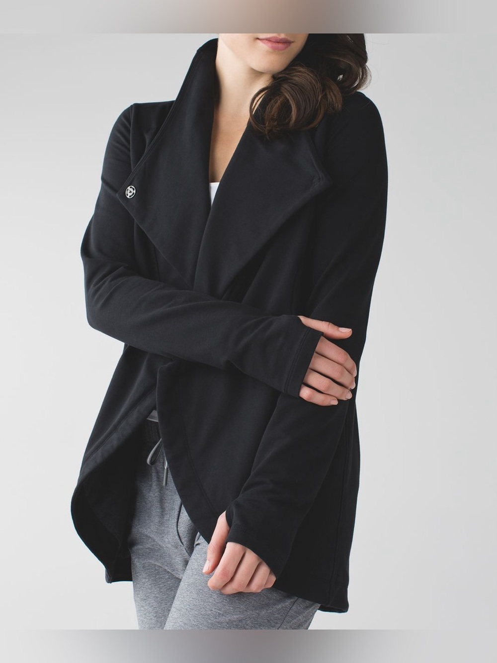 Lululemon That’s A Wrap Jacket Black Size 10 French Terry Snap Collar